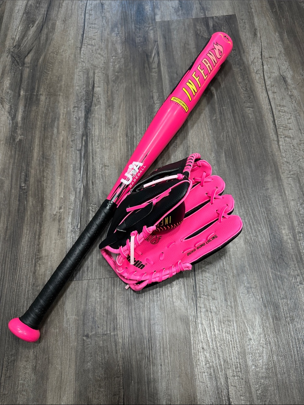 INFERNO Kids Pink Baseball Bat and Glove Set